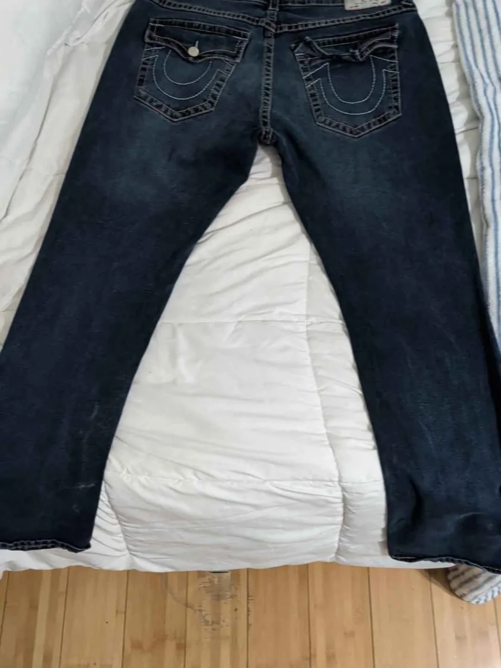 True Religion Men’s Straight Jeans in Dark Blue Denim